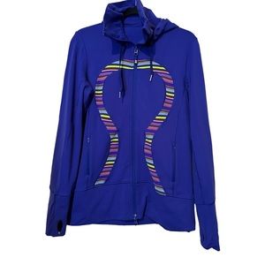 Lululemon Royal Blue Rainbow Striped Scuba Full Zip Hooded Jacket Women’s 10